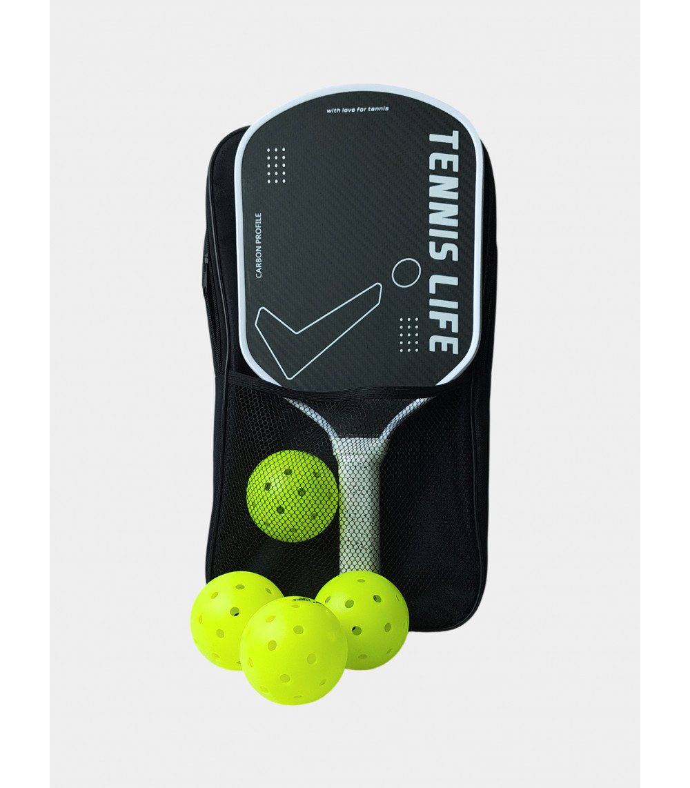 Набор для пиклбола (TENNIS LIFE ACE): 2 ракетки (карбон 3К) и 4 мяча в сумке