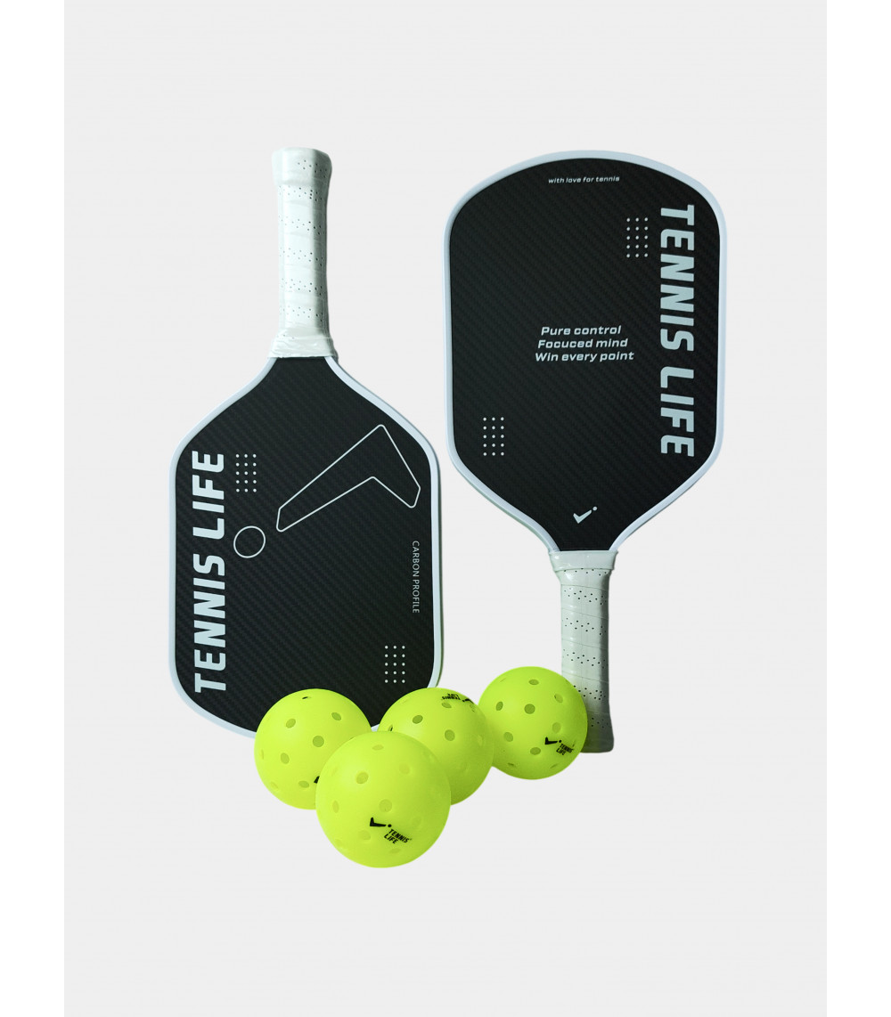 Набор для пиклбола (TENNIS LIFE ACE): 2 ракетки (карбон 3К) и 4 мяча в сумке